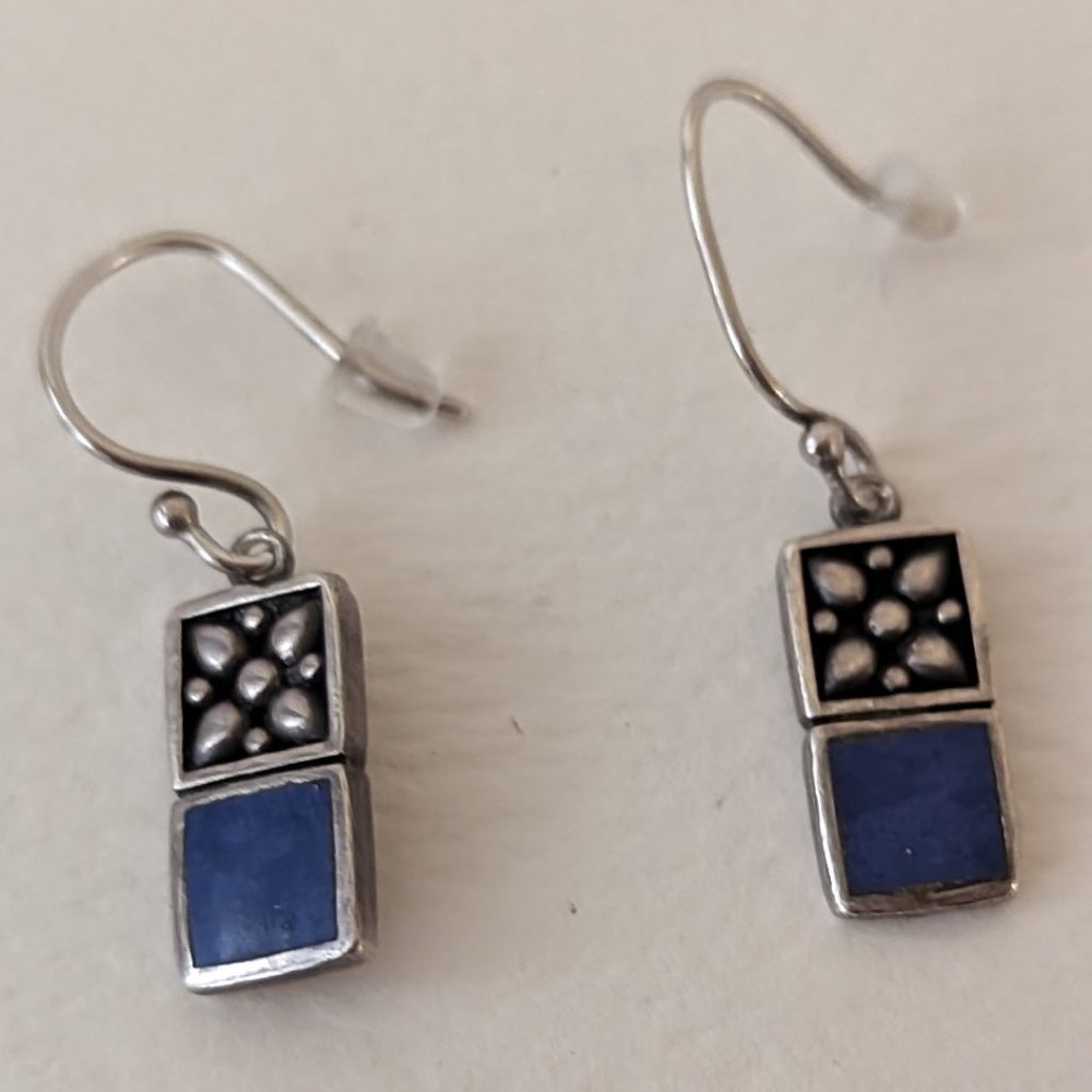Blue and Silver Rectangle Earrings